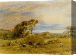 John Linnell Canvas Paintings - The Harvest Field by John Linnell
