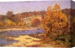 Ottis Canvas Paintings - Blue and Gold by John Ottis Adams
