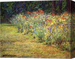 Ottis Canvas Paintings - Flower Border by John Ottis Adams