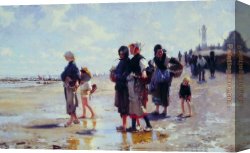 Cafe Concert Singer Canvas Paintings - Oyster Gatherers of Cancale by John Singer Sargent
