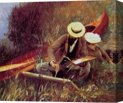 Wife Canvas Paintings - Paul Helleu Sketching with his Wife by John Singer Sargent