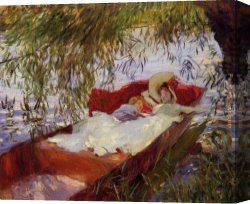 Woman Canvas Paintings - Two Women Asleep in a Punt under the Willows by John Singer Sargent
