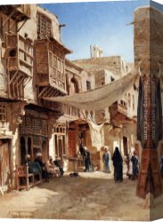 Before a Mosque (cairo) Canvas Paintings - A Street In Boulaq Near Cairo by John Varley