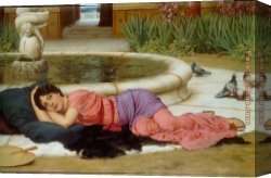 John William Godward Canvas Paintings - A Cool Retreat by John William Godward