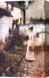 Golding Constable's Flower Garden Canvas Paintings - Gathering Summer Flowers in a Devonshire Garden by John William Waterhouse