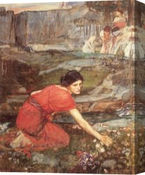 Study of a Punt Moored at Twickenham Canvas Paintings - Maidens picking Flowers by a Stream Study by John William Waterhouse