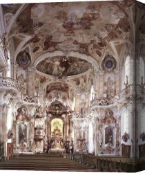 Ceiling Decoration Canvas Paintings - Interior with stucco decoration by Joseph Anton Feuchtmayr