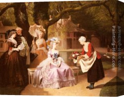 Marie Canvas Paintings - Marie Antoinette and Louis XVI in the Garden of the Tuileries with Madame Lambale by Joseph Caraud
