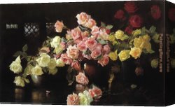 Decamps Canvas Paintings - Roses by Joseph DeCamp