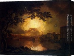 Kentucky Derby Canvas Paintings - Firework Display at the Castel Sant' Angelo in Rome by Joseph Wright of Derby