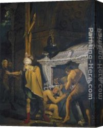 Kentucky Derby Canvas Paintings - Miravan Breaking Open the Tomb of his Ancestors by Joseph Wright of Derby