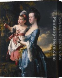 Kentucky Derby Canvas Paintings - Portrait of Sarah Carver and her daughter Sarah by Joseph Wright of Derby