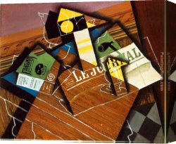 Boy Lighting a Pipe Canvas Paintings - Fantomas Pipe and Newspaper by Juan Gris