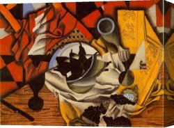 Pear Canvas Paintings - Pears and Grapes on a Table by Juan Gris