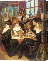 Painter in His Studio Canvas Paintings - Aperitif in Studio by Juarez Machado