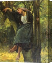 A Hunter at Rest in The Woods Canvas Paintings - Asleep In The Woods by Jules Breton