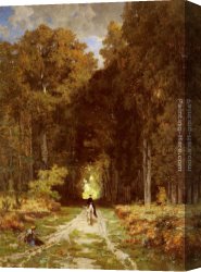 Woodland Canvas Paintings - Equestrienne on a Woodland Lane by Jules Joseph Augustin Laurens