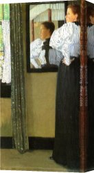 Alden Canvas Paintings - Face Reflected in a Mirror by Julian Alden Weir