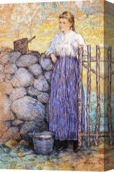 Alden Canvas Paintings - Girl Standing by a Gate by Julian Alden Weir