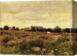 Alden Canvas Paintings - Houses in Pasture by Julian Alden Weir