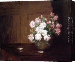 Alden Canvas Paintings - Roses in a Silver Bowl on a Mahogany Table by Julian Alden Weir
