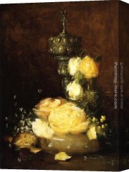 Alden Canvas Paintings - Silver Chalice with Roses by Julian Alden Weir