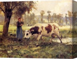 Dupre Canvas Paintings - Cows At Pasture by Julien Dupre