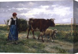 Dupre Canvas Paintings - End of the Day by Julien Dupre