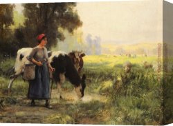 Dupre Canvas Paintings - La Vachere by Julien Dupre