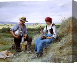Dupre Canvas Paintings - Le Dejeuner de Faneuse by Julien Dupre