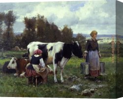 Dupre Canvas Paintings - Milkmaids in the Field by Julien Dupre