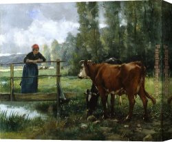 Dupre Canvas Paintings - Paturage by Julien Dupre