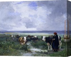 Dupre Canvas Paintings - Tending the Herd by Julien Dupre