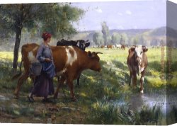 Dupre Canvas Paintings - The Young Milkmaid by Julien Dupre