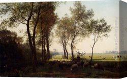 A Shepherdess with Her Flock Canvas Paintings - A Shepherdess And Her Flock On A Country Lane by Julius Jacobus Van De Sande Bakhuyzen