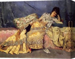 Pink Canvas Paintings - Lady On A Pink Divan by Julius LeBlanc Stewart