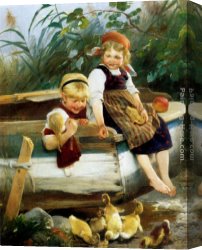 Feeding The Goldfish Canvas Paintings - Feeding The Ducklings by Karl Raupp