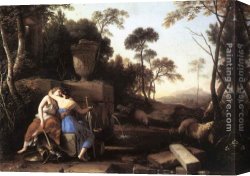 Hire Canvas Paintings - Landscape with Peace and Justice Embracing by Laurent De La Hire