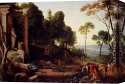 Hire Canvas Paintings - Landscape With Shepherds Watering Their Flocks by Laurent De La Hire