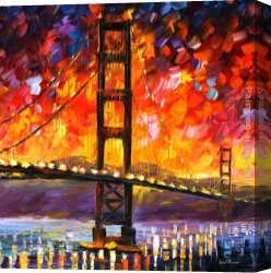 Golden Harvest Canvas Paintings - GOLDEN GATE BRIDGE by Leonid Afremov