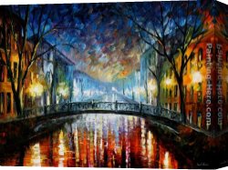 Waterlilies And Japanese Bridge Canvas Paintings - MISTY BRIDGE ST. PETERSBURG by Leonid Afremov