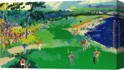 Beach Canvas Paintings - 18th at Pebble Beach by Leroy Neiman