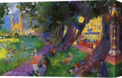 Square Canvas Paintings - Washington Square Park by Leroy Neiman