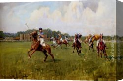 Wivenhoe Park Essex Canvas Paintings - Playing Polo At Cowdray Park, West Sussex by Lionel Edwards