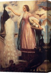 Leighton Flaming June Canvas Paintings - A Girl Feeding Peacocks by Lord Frederick Leighton