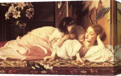 Leighton Flaming June Canvas Paintings - Leighton Mother and Child by Lord Frederick Leighton