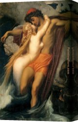 Leighton Flaming June Canvas Paintings - The Fisherman and the Syren by Lord Frederick Leighton