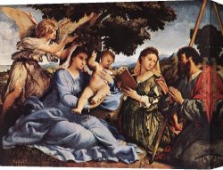 Madonna Canvas Paintings - Madonna and Child with Saints and an Angel by Lorenzo Lotto