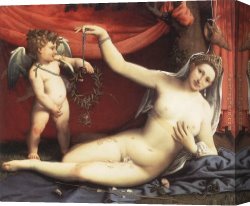 Venus Verticordia Canvas Paintings - Venus and Cupid by Lorenzo Lotto