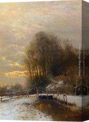 Peasants Canvas Paintings - Winter Landscape with Peasant Woman and Child by Louis Apol